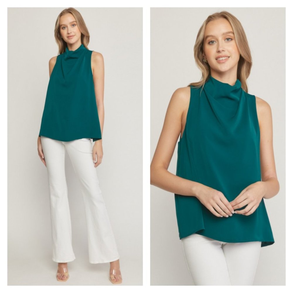 👠ENTRO Swoop Neck Top in Forest👠